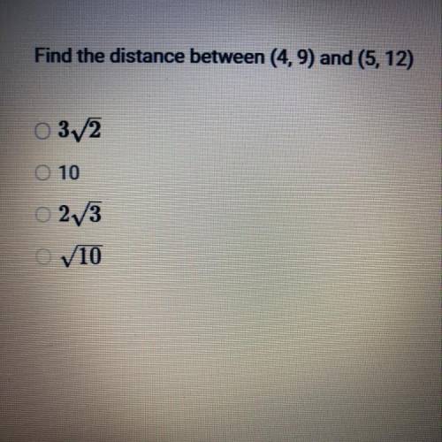 Find the distance between (4.9) and (5, 12)