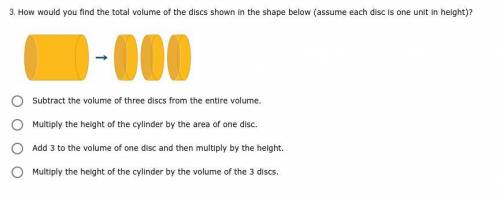 *PLEASE ANSWER* How would you find the total volume of the discs shown in the shape below (assume e
