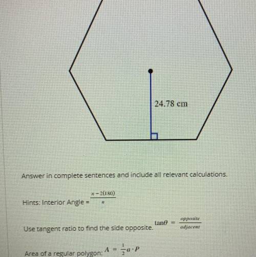 What is the area of the regular hexagon shown below?