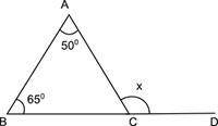 In the figure shown, what is the measure of angle x? (5 points) 115 degrees 130 degrees 145 degrees