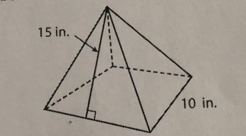 To the nearest square inch, what is the surface area of the square pyramid shown in the image? A. 1