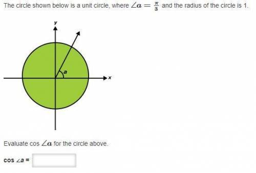 The circle shown below is a unit circle, where ∠a=π/3 and the radius of the circle is 1.