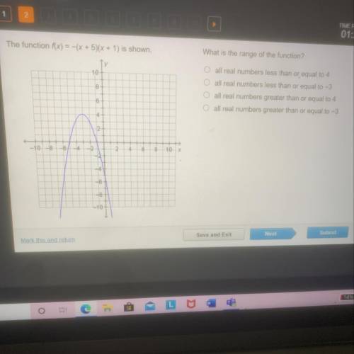 The function f(x)=-(x5+)(x+1) is shown. what is the range of the function
