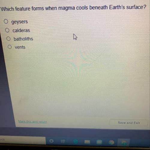 Which feature forms when magma cools beneath earths surface?