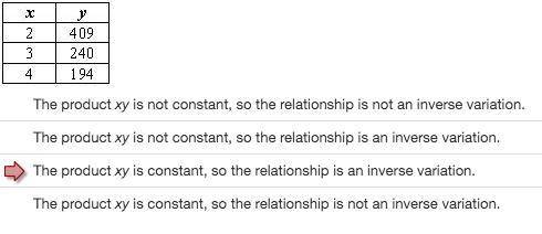Determine whether the relationship is an inverse variation or not. Explain.