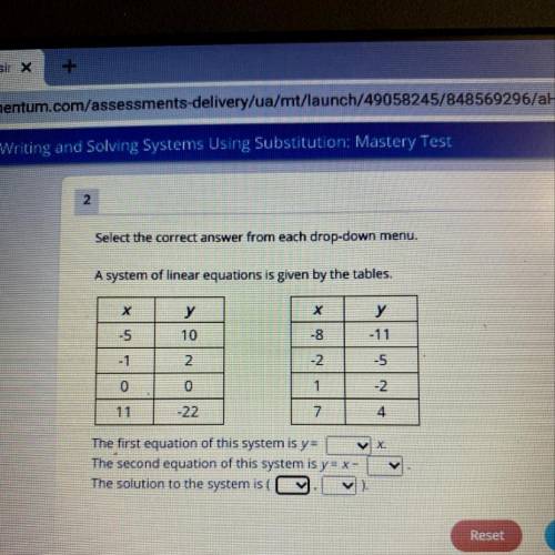 Select the correct answer from each drop-down menu.

A system of linear equations is given by the