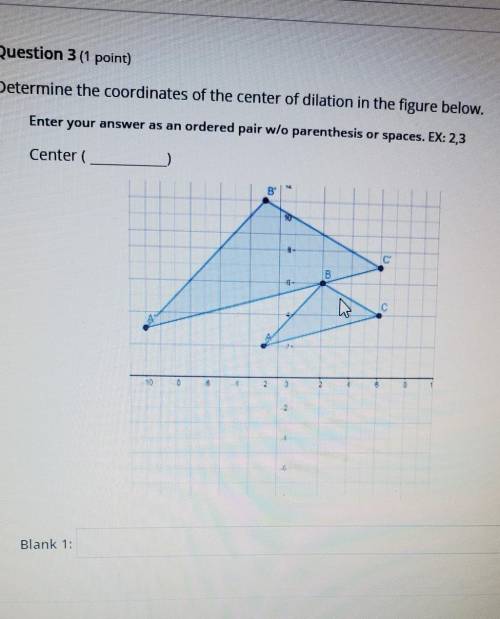 Determine the coordinate of the center of dilation in the figure