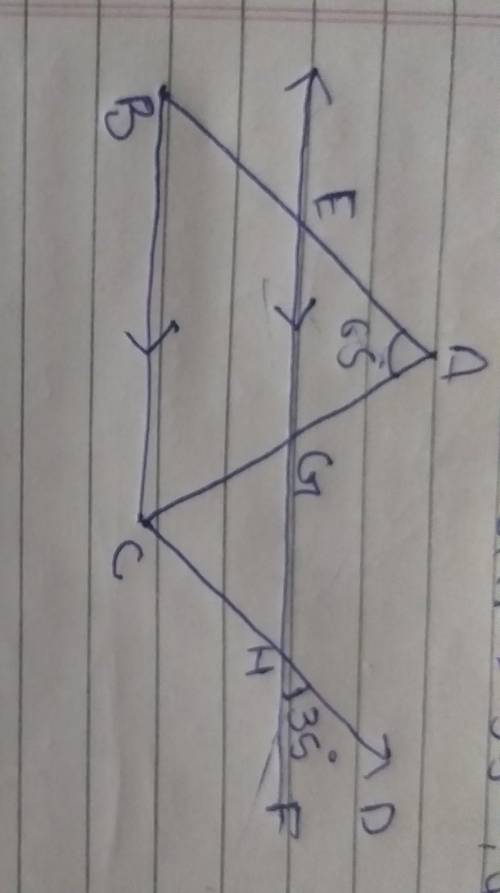 If AB ll CD , EF ll BC, angle bac = 65 and angle dhf = 35 find angle agh