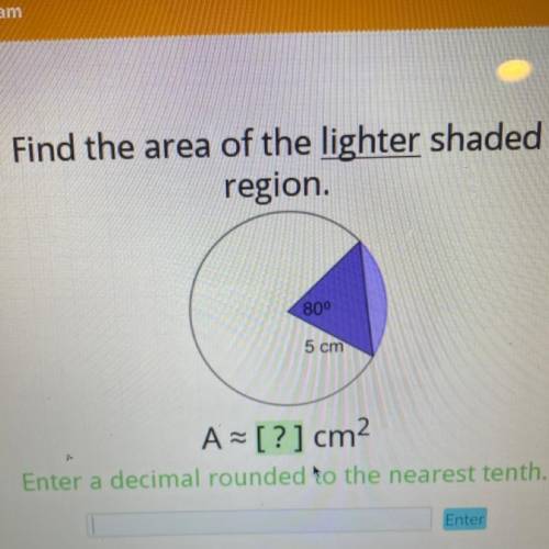Pls help!! Find the area of the lighter shaded region and round to the nearest tenth.