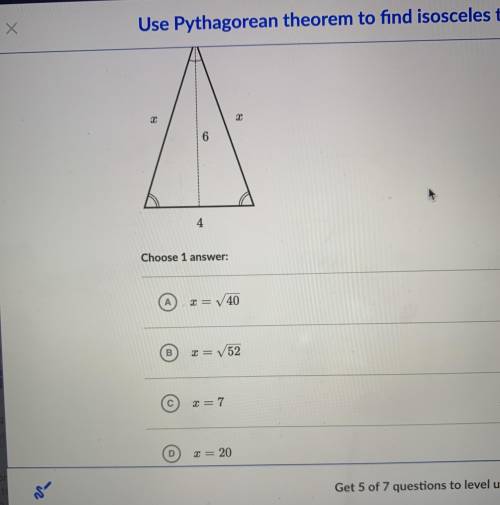 Find the value of x in the isosceles triangle shown below NEED ANSWER ASAP 20 POINTS WILL GIVE BRAI