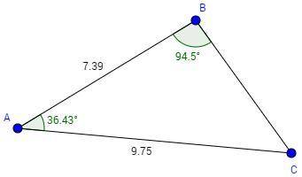 Find the area of triangle ABC. A. 22.91 units² B. 21.39 units² C. 43.79 units² D. 35.92 units²