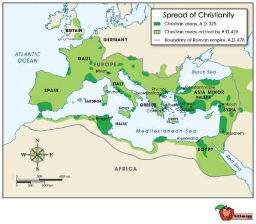(05.03 MC)Use the map below to answer the following question. Where did Christianity mainly become