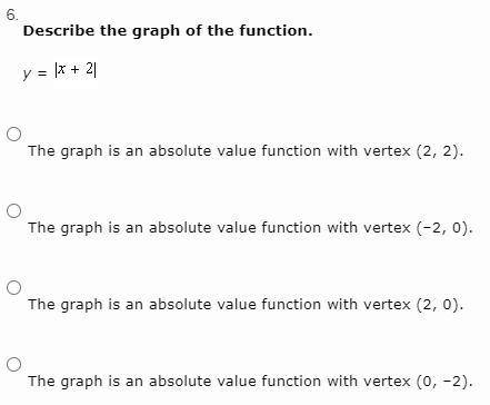 PLEASE HELP! A) The graph is an absolute value function with vertex (2, 2). B) The graph is an abso