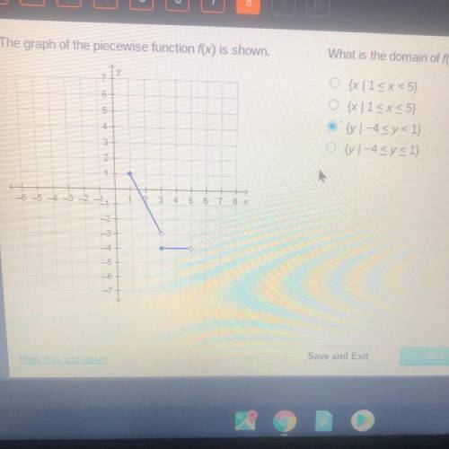 C

The graph of the piecewise function f(x) is shown.
What is the domain of f(x)?
7
6
x 15x<5}