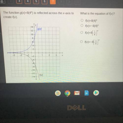 What is the equation

The function g(x)=8(4) is reflected across the x-axis to
create f(x).
Of(x)