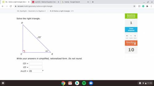 Solve for the right triangle given only one side and angle
