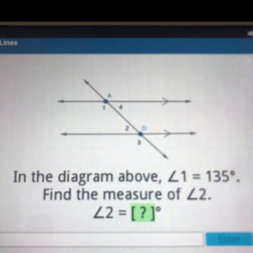 In the diagram above <1=135 find the measure of <2