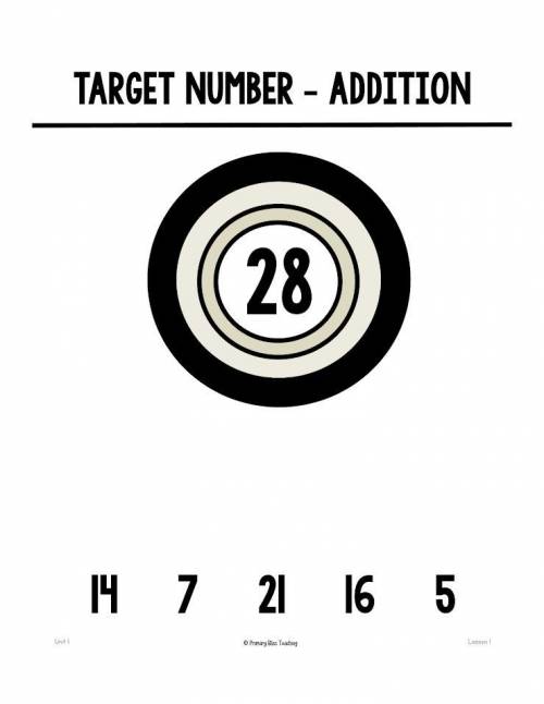 Use the numbers below to make the target number 28. You may only add and you can use any of the num