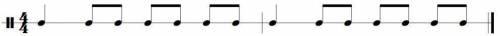 Use the image to answer the question. What notes do you see? a. quarter and eighth notes b. whole a