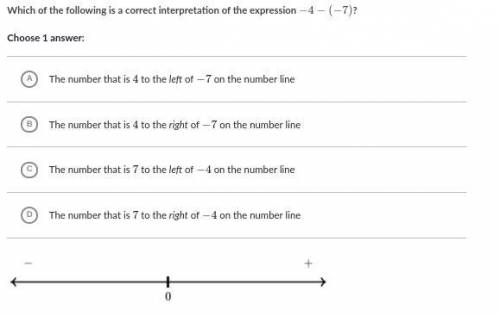 Which of the following is a correct interpretation of the expression -4 - (-7)?