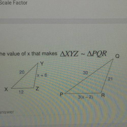 Find the value of x that makes ΔXYZ~PQR