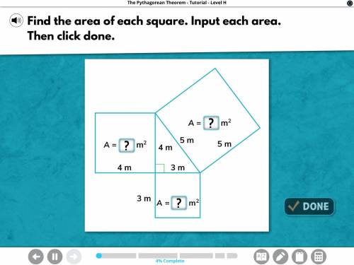Find the area of each square. And input each area