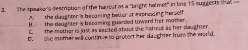 The speaker's description of the haircut as a bright helmet in line 15 suggest that
