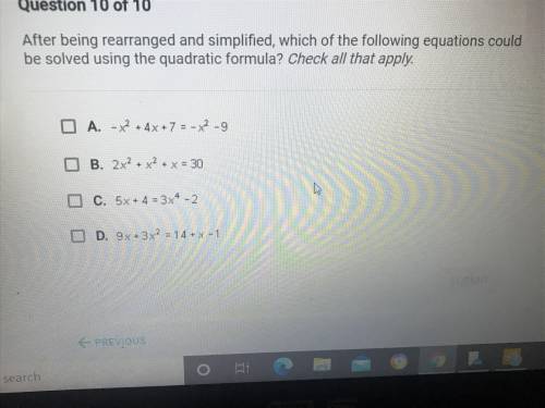 After being arranged and simplified which of the following equations could be solved using the quad