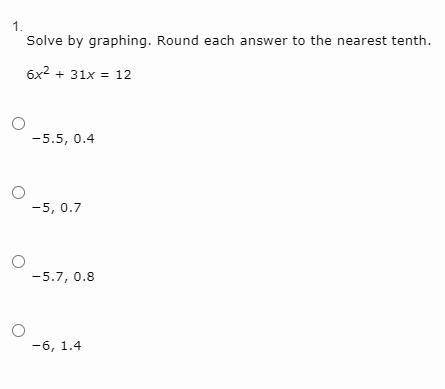 Solve by graphing. Round each answer to the nearest tenth. 6x2 + 31x = 12