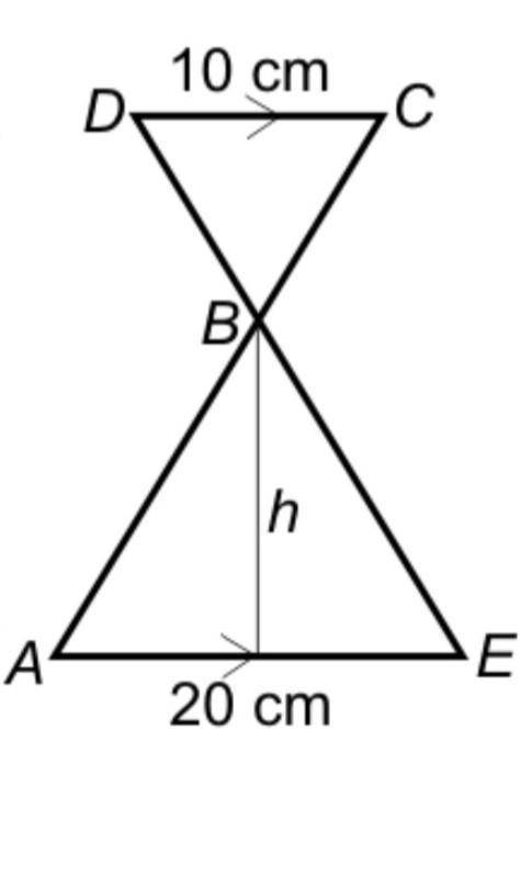 Use similar triangles to calculate the height, hcm of triangle ABE