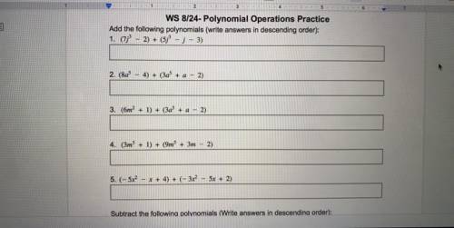 Add the following polynomials (write answers in descending order):

1. (7j9 – 2) + (5j9 - j - 3)
2