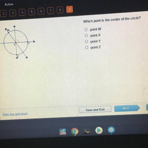 Which point is the center of the circle?
point w
O point X
Opoint Y
O point Z