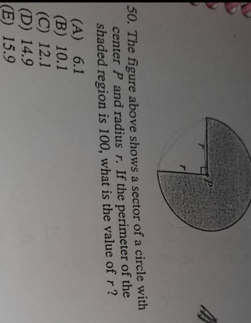 the figure above shows a sector of a circle with a center P and a radius R. If the perimeter of the