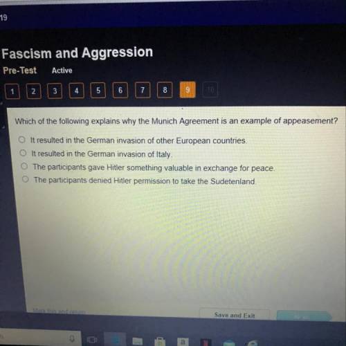 Which of the following explains why the Munich Agreement is an example of appeasement?

O It resul