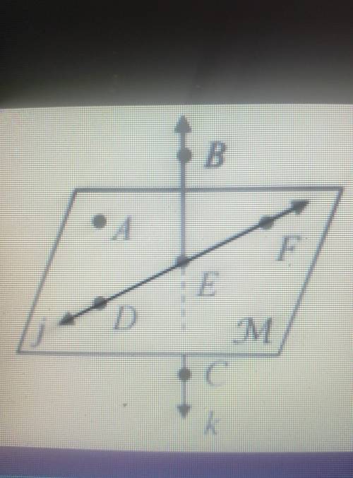 Need help asap!!!

intersection of plane M and line koptions:j, .e, (arrow ontop) cb, and plane M