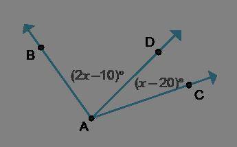 In the diagram below, AngleDAB and AngleDAC are adjacent angles. Lines A B, A D, and A C create two