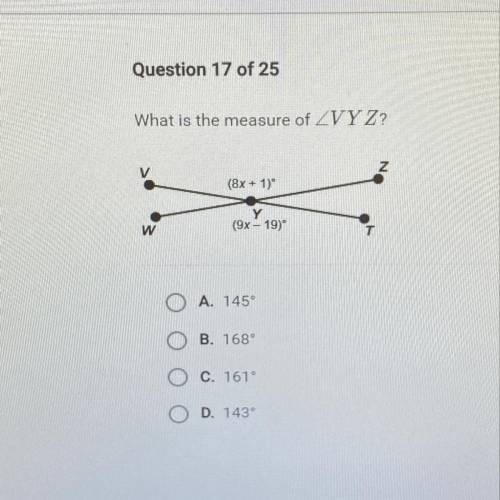 What is the measure of angle VYZ