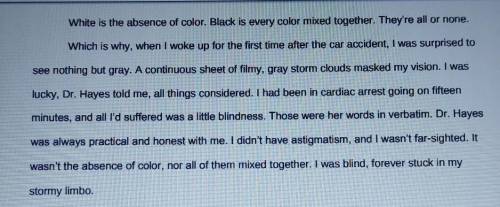 1. Read the first paragraph in The Absence of Color by Katie Catanzarite. What structure has the