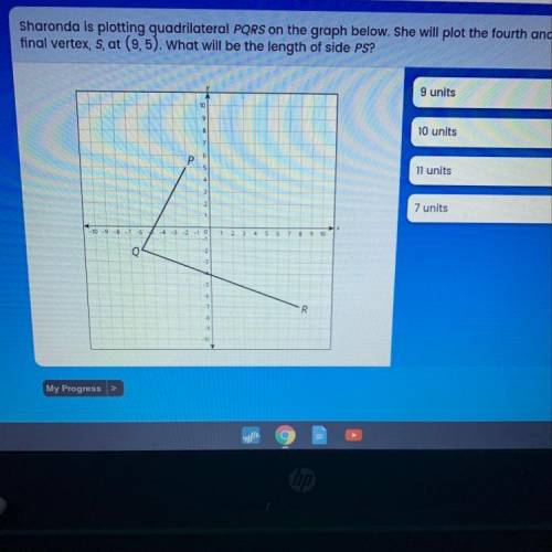 Sharonda is plotting quadrilateral PQRS on the graph below. She will plot the fourth and

final ve