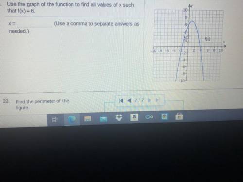 Use the graph of the function to find all values of x such that f(x) = 6 .
Please help!!
