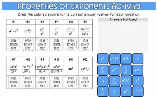 Properties of Exponents Drag and Drop