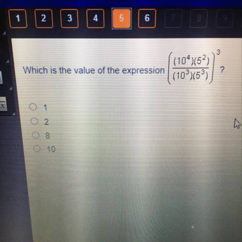 Which is the value of the expression
(10^4)(5^2)
(10^3) (5^3))
?