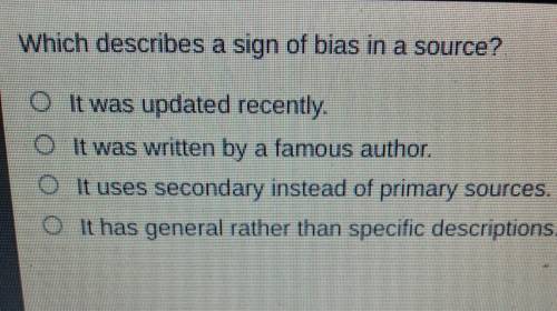Which describes a sign of bias in a source?