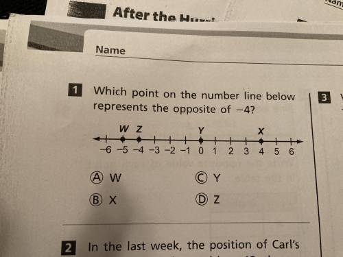 What point on the number line below represents the opposite of -4
