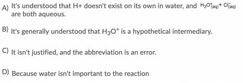 The reaction image can be abbreviated as HCl → H+ + Cl-. How is this apparently important omission