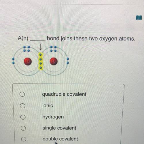 A(n) __ bond joins these two oxygen atoms.

quadruple covalent
ionic
hydrogen
single covalent
doub