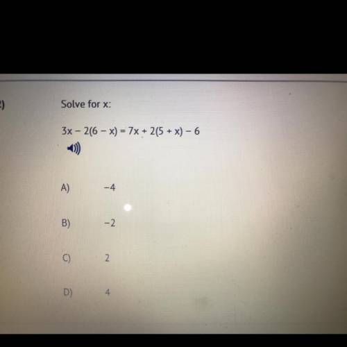 Solve for.x 3x-2(6-x)=7x+2(5+x)-6