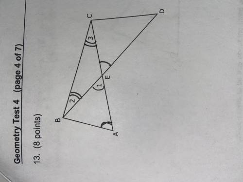 please please please help, i need this TODAY. Given: angle A = angle 1, angle 2 = angle 3 Prove: AB