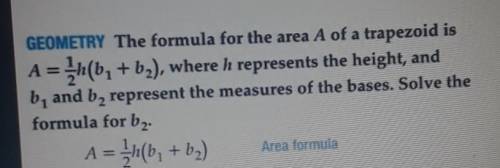 The formula for the area A of a trapazoid