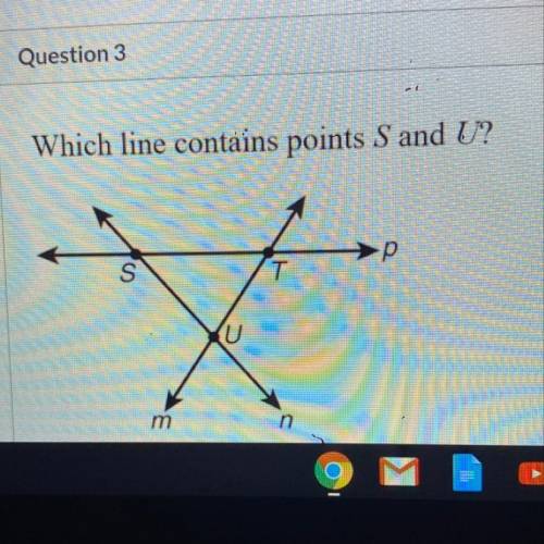 Which line contains point S and U